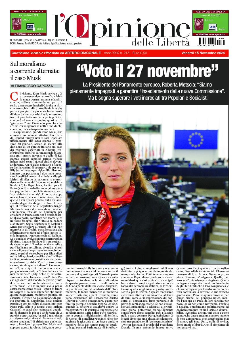 Prima-pagina-opinione della liberta-edizione-di-oggi-2024-11-15